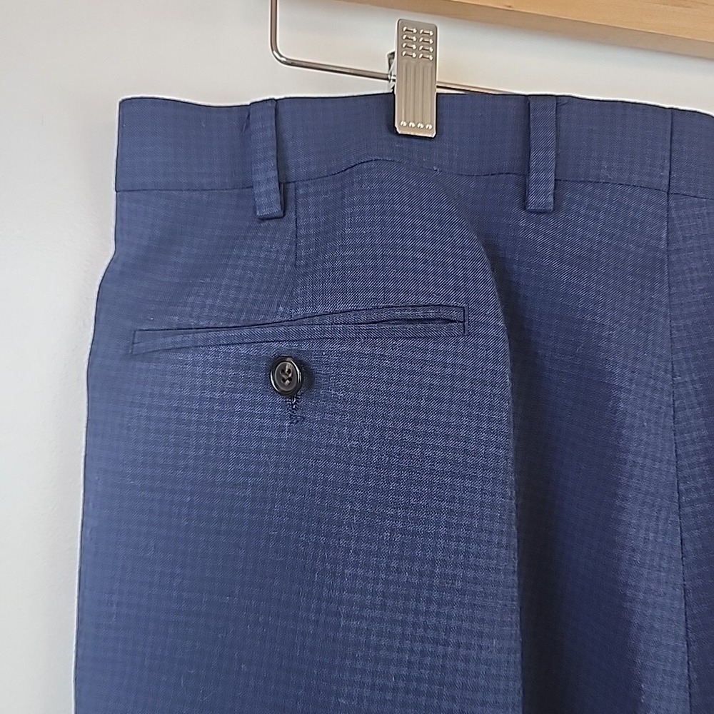 Ralph Lauren Mens Blue Micro Check Pleated Dress Pants 36 x 32 Stretch Trousers - Picture 6 of 13